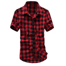 MJARTORIA, красная и черная клетчатая рубашка, мужские рубашки, новинка, летняя мода, Chemise Homme, мужские клетчатые рубашки, рубашка с коротким рукавом