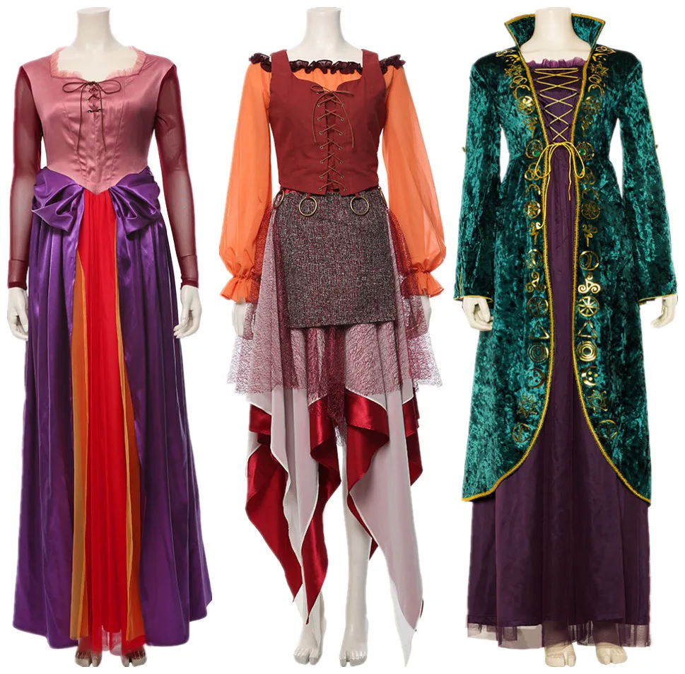 

Hocus Pocus Costume Mary Winifred Sarah Sanderson Cosplay Costume Adult Women Dress Halloween Carnival Party Costumes