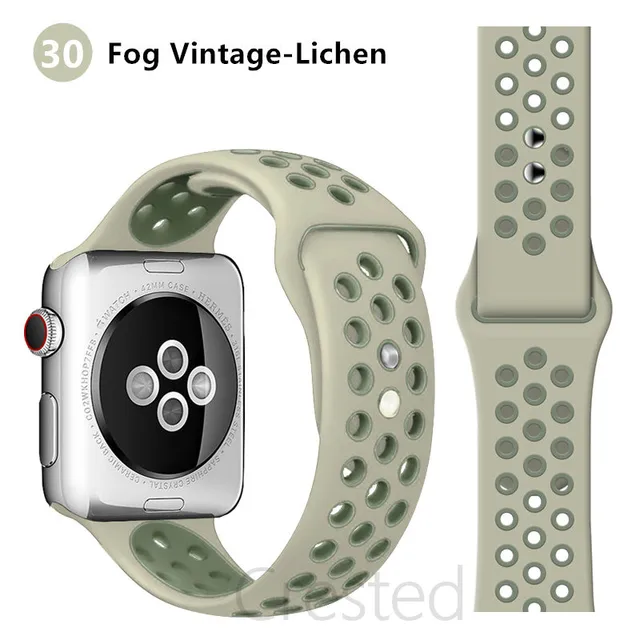 Silicone Strap For apple Watch band 44mm 40mm 45mm 41mm 40 44 mm Breathable Accessories watchband bracelet iWatch 3 4 5 se 6 7 Fog Vintage Lichen