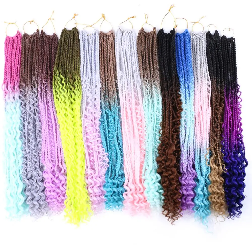 Mtmei Hair 22&ldquo; 12 Roots Goddess Box Braids Crochet Hair With Curly End Bohemian Box Braiding Extensions Ombre Braiding