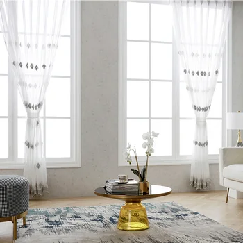 

Embroidered Tulle Curtains for Living Room Kitchen Decorations Window Treatments American Bedroom Luxury Curtains