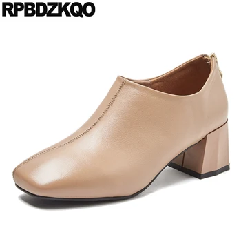 

italian medium heels fashion shoes 2019 luxury women thick high quality square toe chunky designer block zipper pumps autumn new