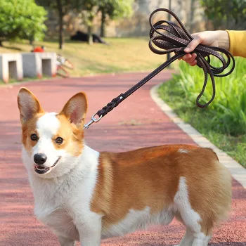 

Durable Genuine Leather Smooth Dog Leash 3 Meter Long Quick Release Hook Pet Lead for Small and Medium Doggy