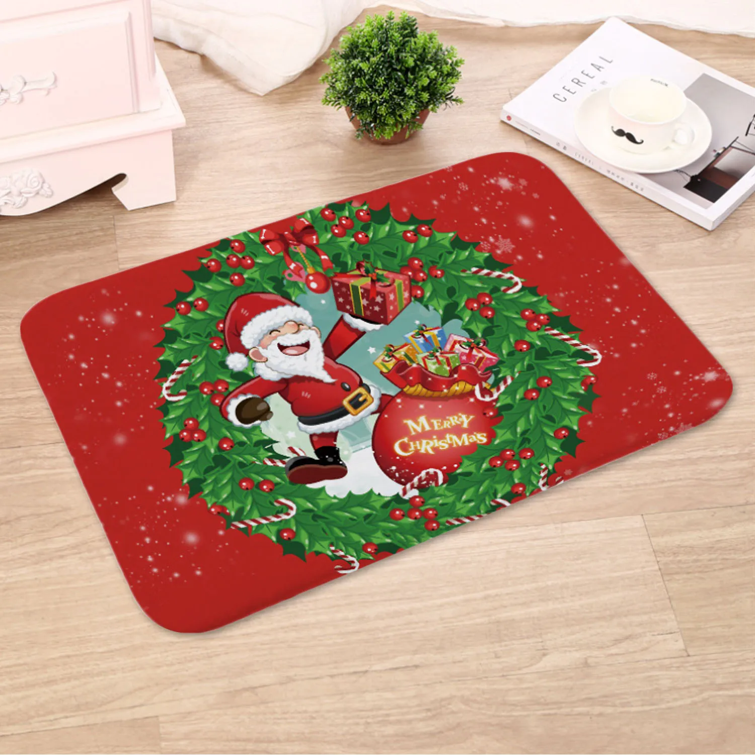 Behogar Merry Christmas Придверный коврик с деревом фланелевый ковер нескользящий напольный дверной коврик подкладка для коврика для дома комнаты рождественские украшения 40x60 см