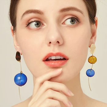 

Original Asymmetric Contrast Color Bubbles Long Dangle Earrings For Women 2020 Top Quality Glass Ball Drop Earrings Jewelry