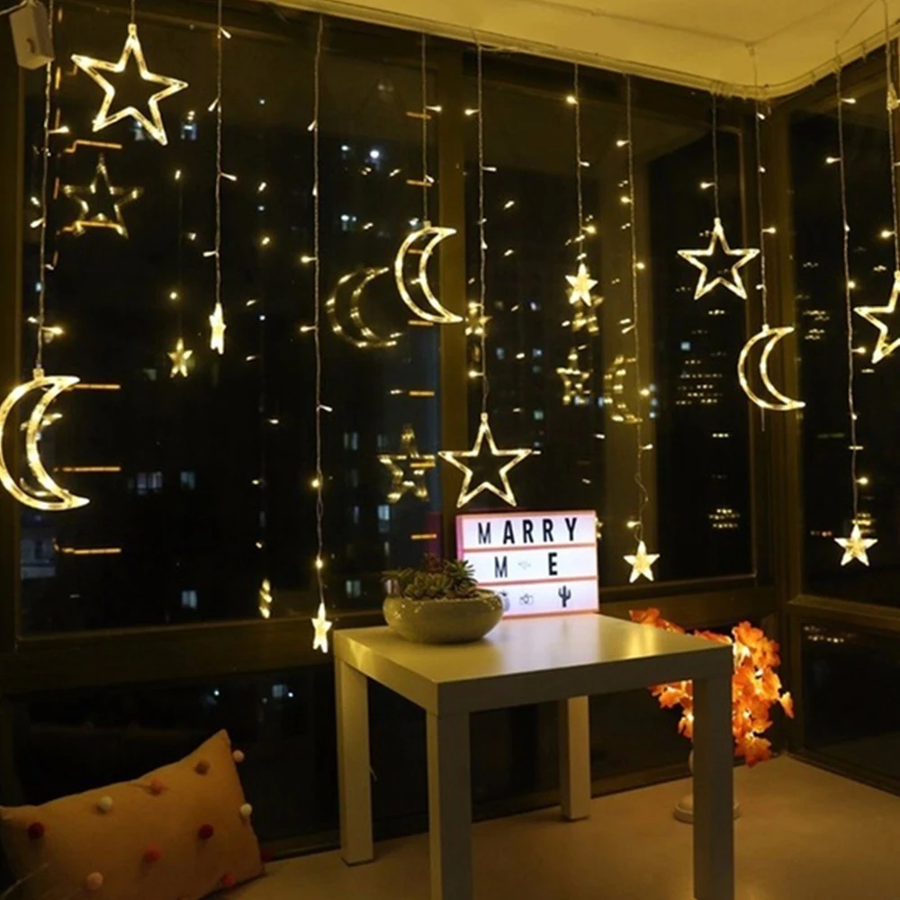 Super Bright Fairy String Light Moon Star 8 Modes Outdoor Festival Christmas Lights Decoration Moon Star Lamp String 3.5M 220V