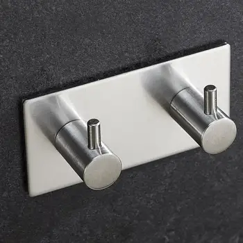

Coat Racks Stainless Steel 2-Row-Hook Wall Hook Bathroom Hook Kitchen Hanger Bag Key Holders Towel Self-Adhesive Clothes Hook