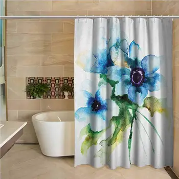 

Watercolor Flower Hotel Quality Polyester Shower Curtain Pale Colored Summer Flower Painting with Leaves Bouquet Nature Art