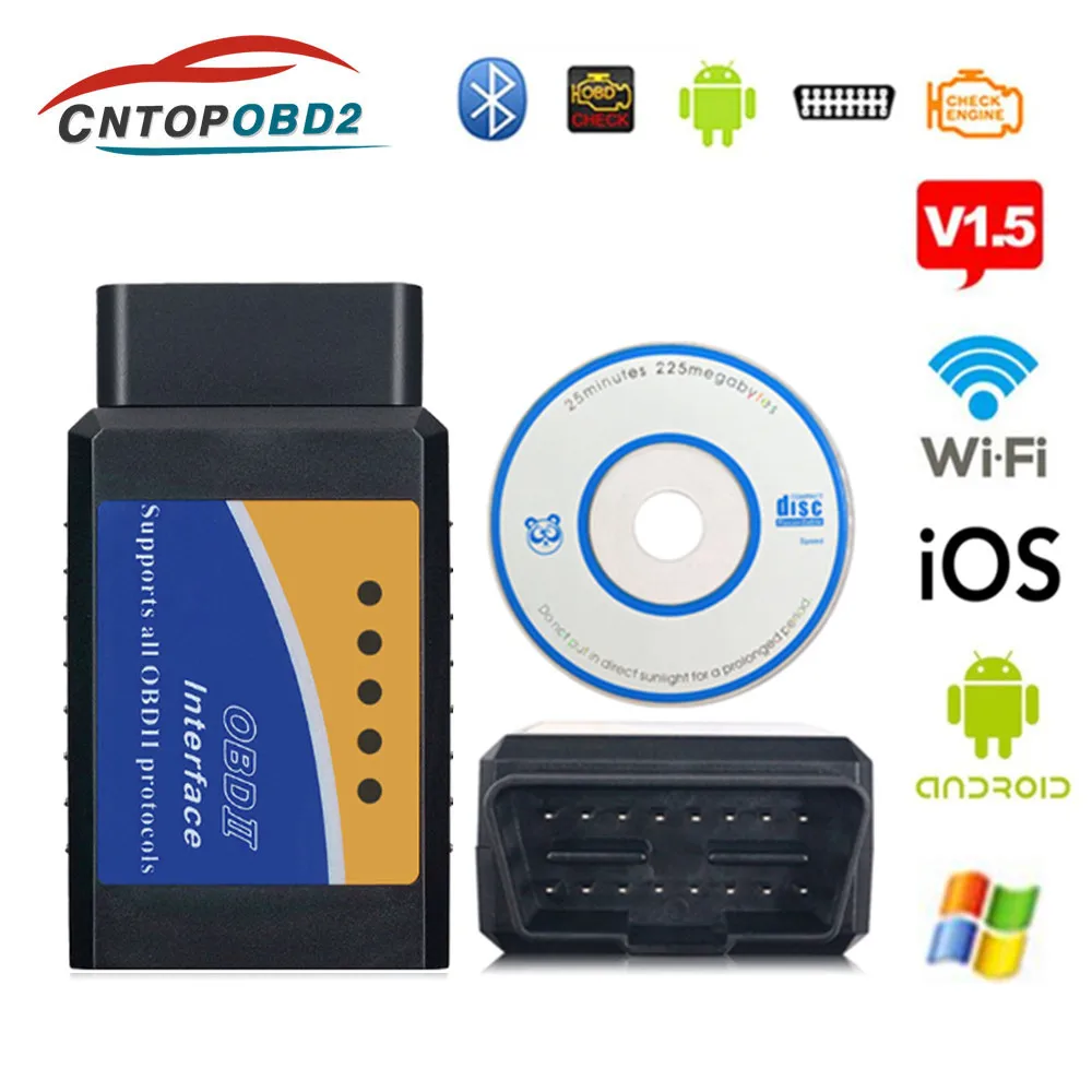Считыватель кодов OBD2 ELM327 V1.5 Bluetooth WIFI ELM 327 автомобильный диагностический сканер с