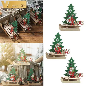 

Merry Christmas Wooden DIY Santa Elk Clause Sleigh Ornaments Cartoon Tree Combination Ornaments New Year Decoration