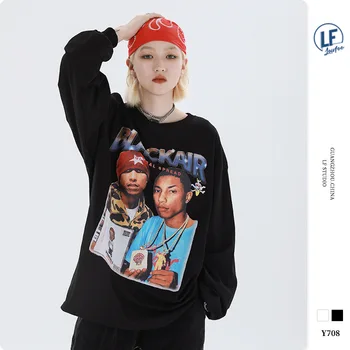 

LawFoo fall 2020 new national fashion Men's rap star printed men's loose long-sleeved T-shirt