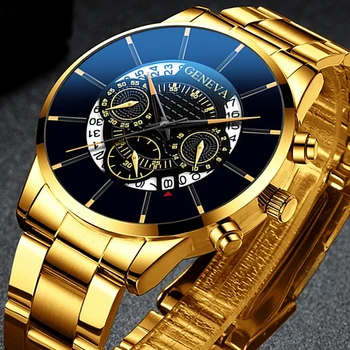 2020 Fashion Mens Watch Quartz Classic Black Wristwatch Steel Belt Luxury Calendar Business Watch Herren Uhren Gifts for Men 1