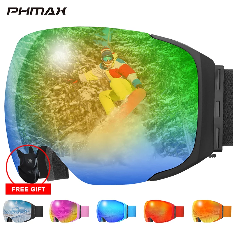 Snowboard Goggles Glasses Ski-Mask Magnetic PHMAX Uv400-Protection Double-Layer Winter
