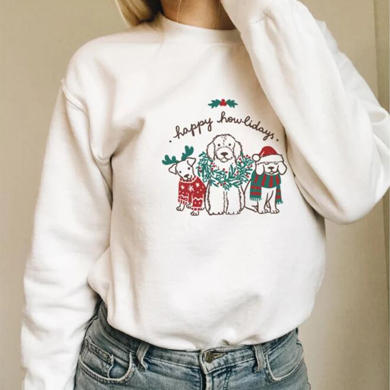 Happy Howlidays/Рождественский свитер Kawaii Dog уличная одежда Забавный пуловер для