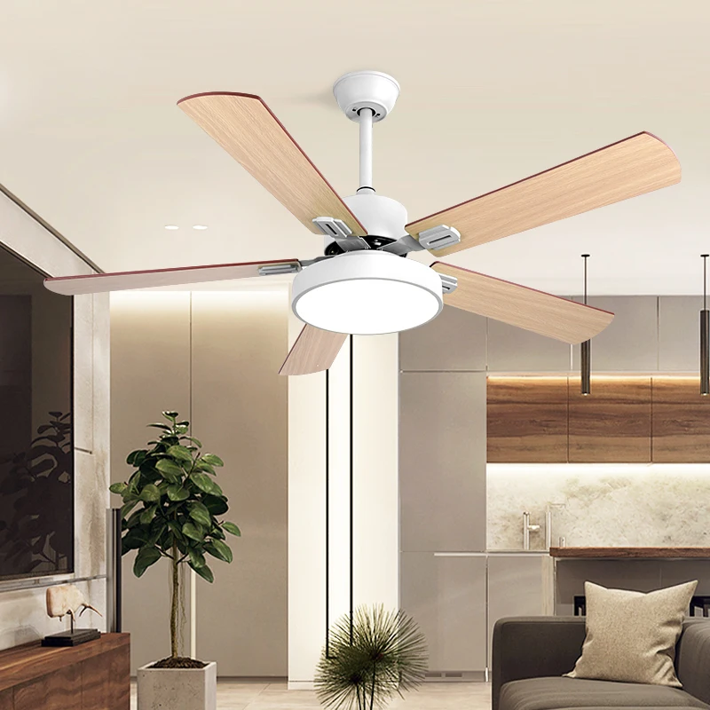 

Remote Control LED Modern Simple Creativity 52 Inch Bedroom Ceiling Fan Light 220V Mute Three Color Changing Fan Hanging Lamp