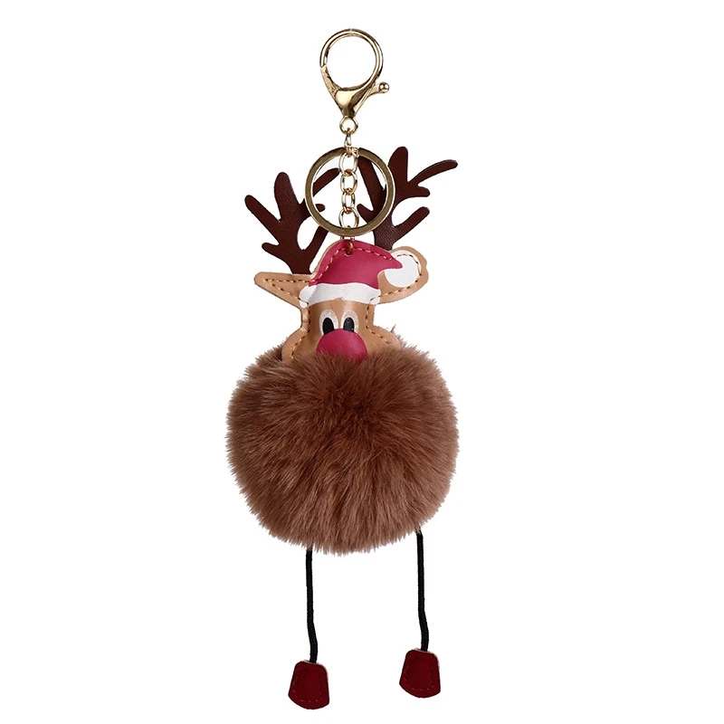 Креативный Рождественский олень брелки для женщин подарок Клаус волосы мяч ключ милый брелок кулон
