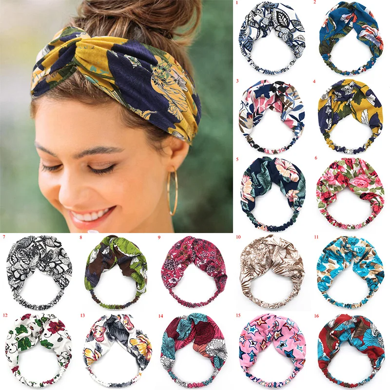 

Hot Sale Twist Cross Knot Print Bohemian Headband Elastic Head Wrap Turban Bandana HairBand Flower Hair Accessories For Women