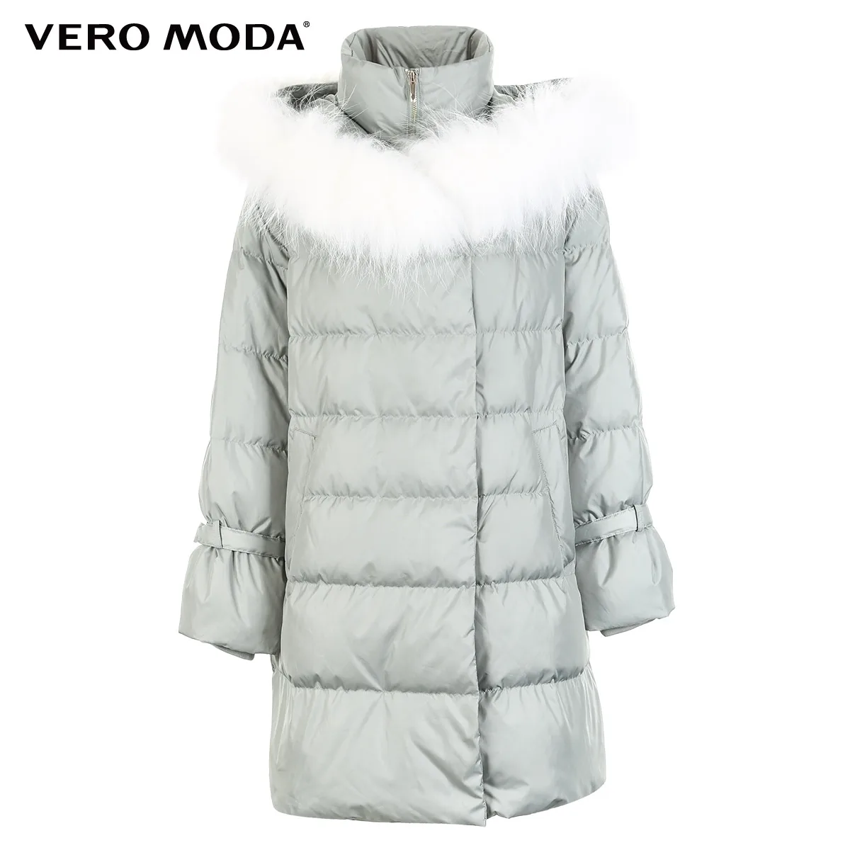 Vero Moda женский съемный воротник из меха енота большой шнурок Высокий воротник вниз Куртка парка пальто | 318412540