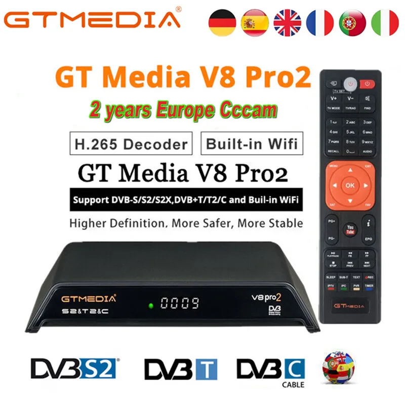 

2019 NEW Arrival GTMedia V8 Pro2 Full HD DVB-S2+T2+Cable Satellite TV Receiver better than Freesat V8 Super With Europe 7 CCcam