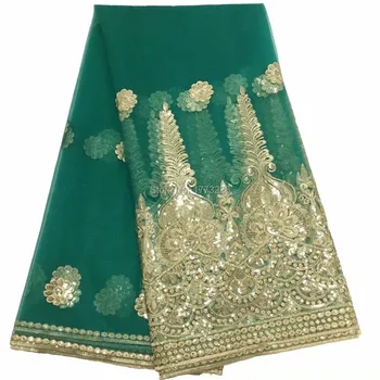 

New Arrival Green Tulle Beautiful French Lace Sequins Lace Fabric Sequins Attractive Bright African Lace Fabric Wedding Dress YD
