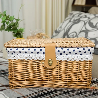beige dot Креативная бамбуковая плетеная корзина для хранения с крышкой с замком для хранения одежды, коробка для хранения игрушек, органайзер, коробка для хранения - Цвет: beige dot
