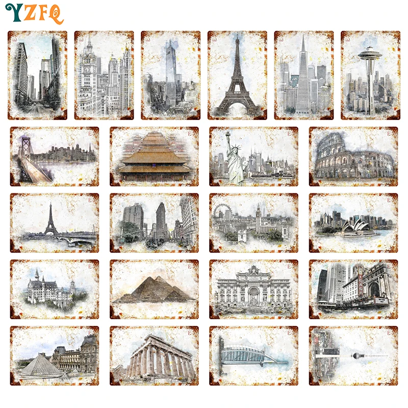 

Famous Landmark Building City Tin Sign Metal Board Decoration Living Room Bar Cafe Garage Gift Poster DU-12026A