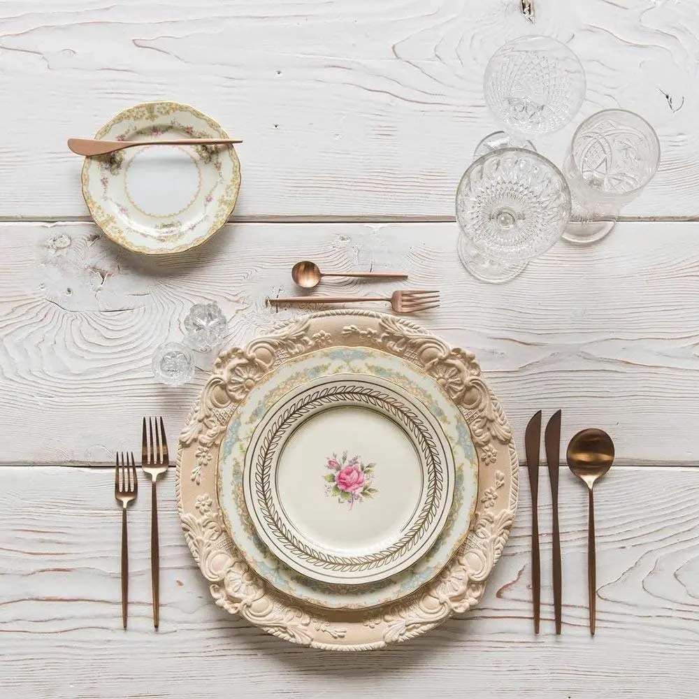 Набор медных столовых приборов из 4 предметов розового золота и нержавеющей