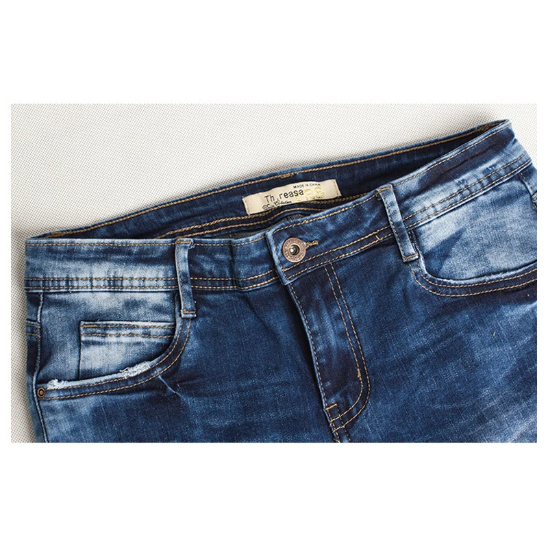 Ms. Autumn New Hole Jeans Slim Stretch Europe And America Women's Autumn Feet Pencil Pants Large Size S-3xl