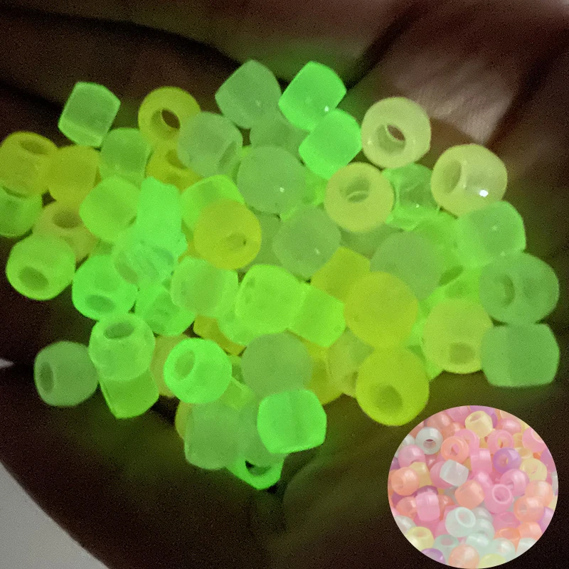 100pcsLuminousAcrylicBeads69mmBigHoleGlowInTheDarkSpacer