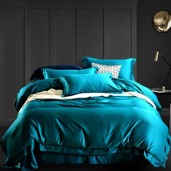 

European Concise Wash Real Silk Bed Four Paper Set Coupe Summer Quilt Cover Sheet Bamboo Fiber Solid Color