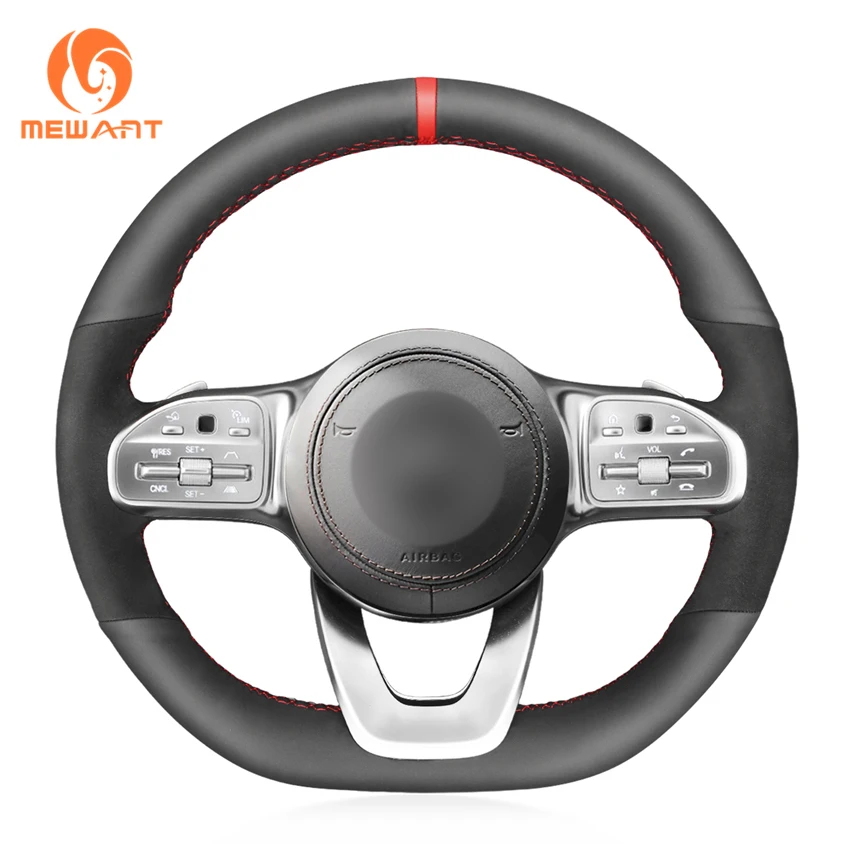 Black Genuine Leather Hand Sew Car Steering Wheel Cover for Mercedes-Benz A-Class W177 C-Class W205 E-Class W213 S-Class W222