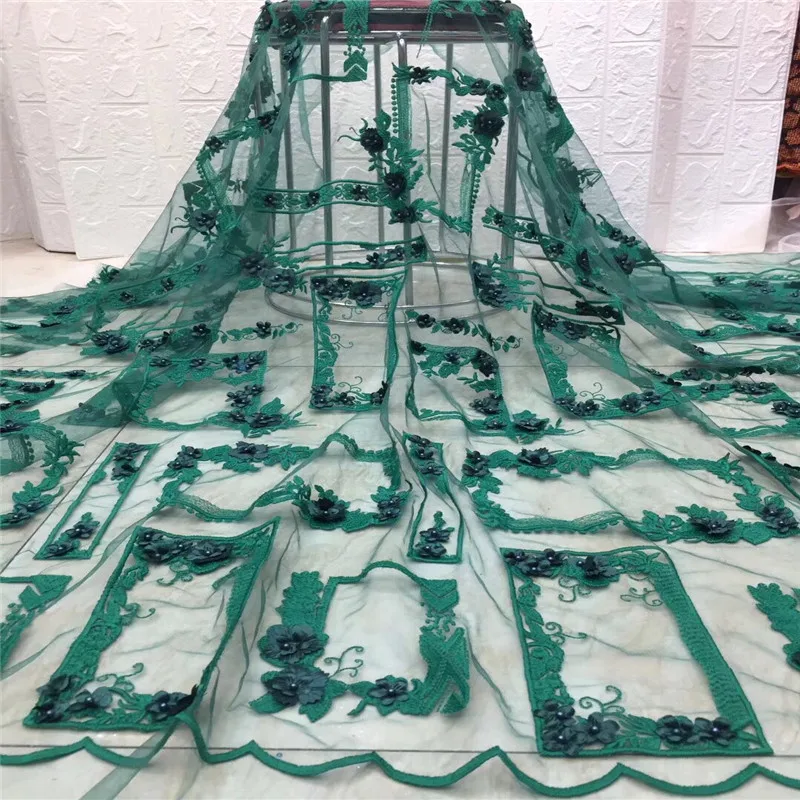 Небесно голубая Свадебная французская кружевная ткань Оранжевый 3D Цветочный