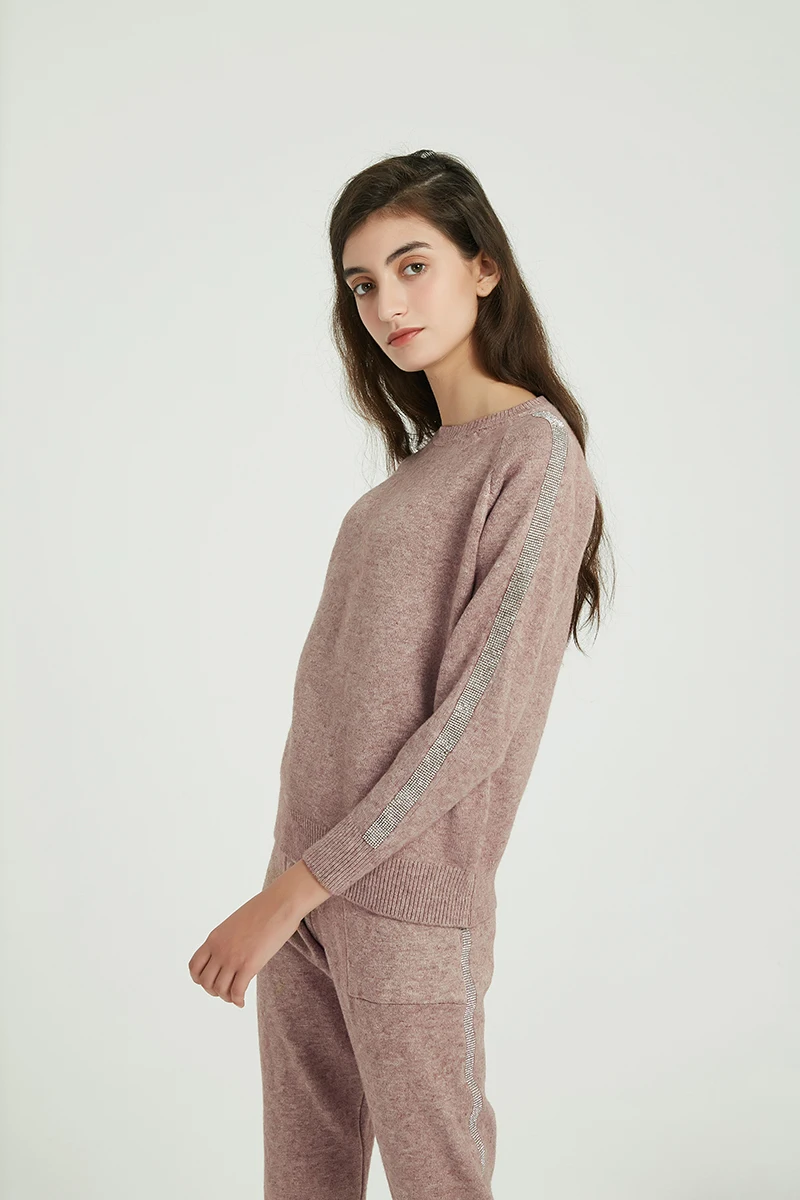 Wixra, женский свитер, костюм и комплекты, круглый вырез, свитер с блестками+ длинные брюки с карманами, 2 предмета, одноцветные повседневные комплекты, Осень-зима