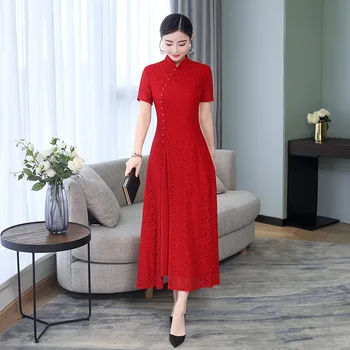 

2020 spring and summer new mother dress lace cheongsam autumn and winter ceremonial dress Chinese style fashion long dress dress