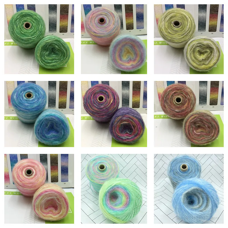 

500g Rainbow Gradient Color Sprayed Mohair Yarn Segment Dyed Rainbow Puffy Yarn Plush Fine Baby Wool Crochet Hand Knitting Line