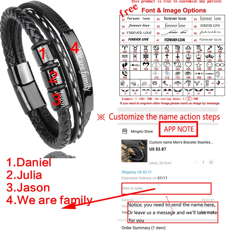 Charm Name Letter Customize Leather Breaclet for Women Men Stainless Steel Beads Braided Rope Wrist Bracelet Personalized bracelet jewelry
