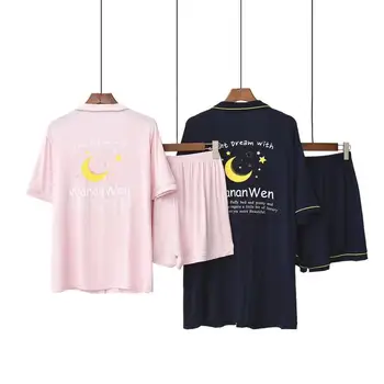 

Modal Sleepwear Couple Pajamas Set Women Men Homewear Short Sleeve Pyjamas Short Pants Nightwear 2 Piece Sets Loungewear
