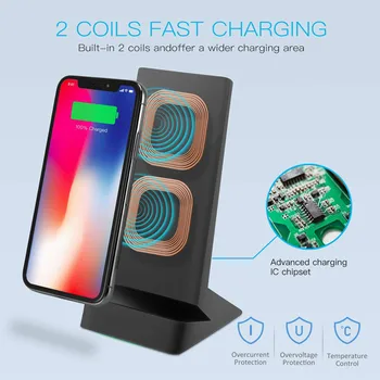 

USB Charging Dual Output Wireless Charging Universal Bracket Type Fast Wireless Charger Double coil design#H25