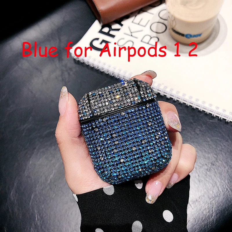 Блестящие стразы чехол для Airpods Pro Bluetooth беспроводные наушники градиентный Блестящий девчачий чехол для AirPods 2 1 чехол для зарядного устройства - Цвет: Blue ForAirpods1 2