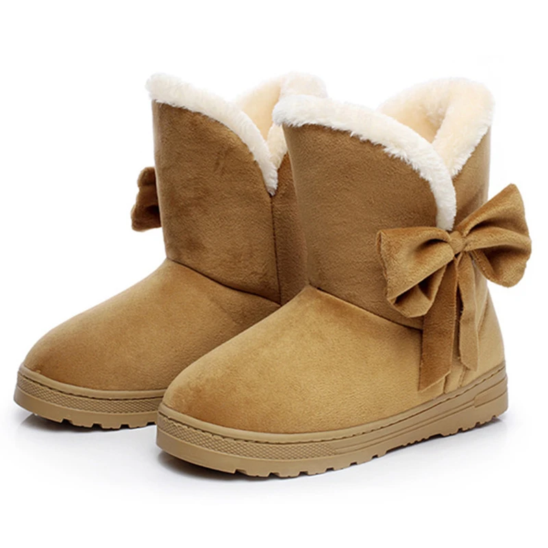 Botas de Invierno mujer botas cálidas de piel de gamuza con lazo de peluche botas de nieve de tobillo botas de mujer zapatos de moda plataforma negro| Botas de nieve| - AliExpress