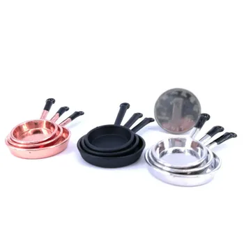

New 1:12 Dollhouse Miniature Metal Frying Pans 3 pcs Cooking Pot Cookware Kitchen Accessory Toys for Children