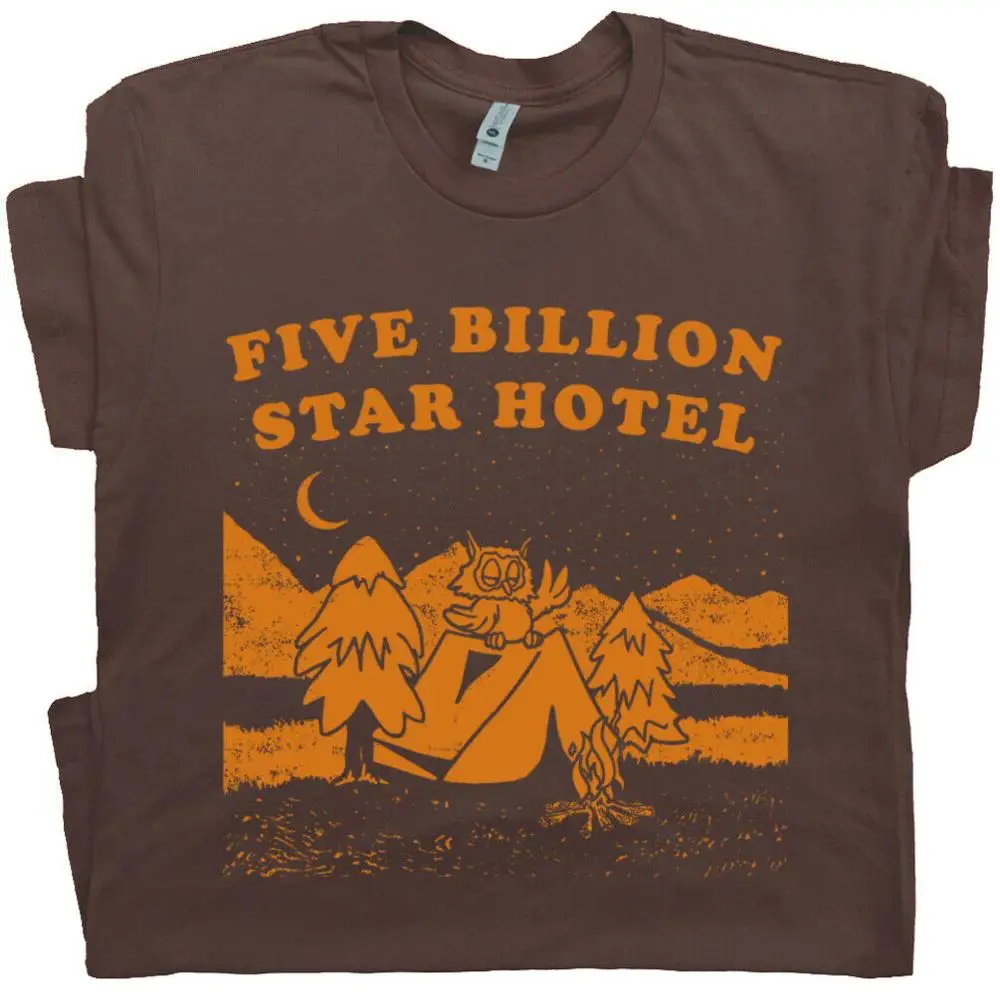 Camping Owl T Shirt 5 Billion Star Hotel Hiking Woodsy Yellowstone Grand Canyon | Мужская одежда