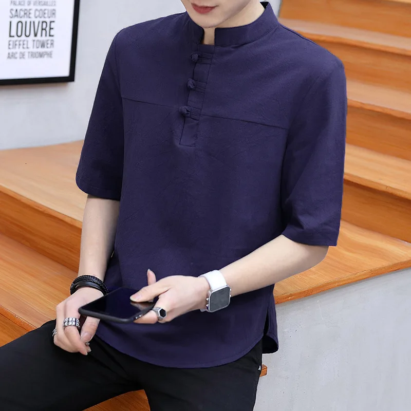 Короткий рукав Харадзюку футболка для Шанхая мужская одежда Китайская традиционная хлопковая льняная дышащая летняя одежда костюм Тан - Цвет: Color3