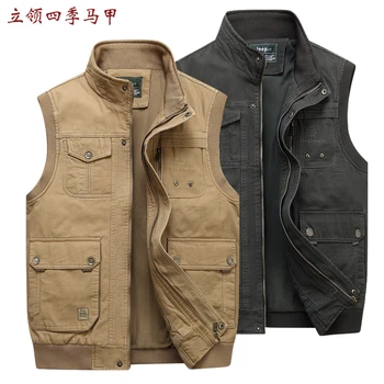 

b Spring autumn Fishing Vest Men With Many Pockets Men Sleeveless Jacket Photography cotton canvas Waistcoat Outdoors Vest