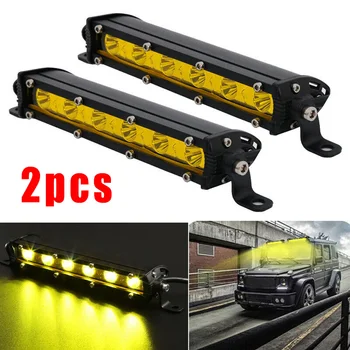 

2x Yellow 30W Slim LED Work Light Bar Single Row Offroad Driving Fog Lamp 7-inch Black Auto Accessories