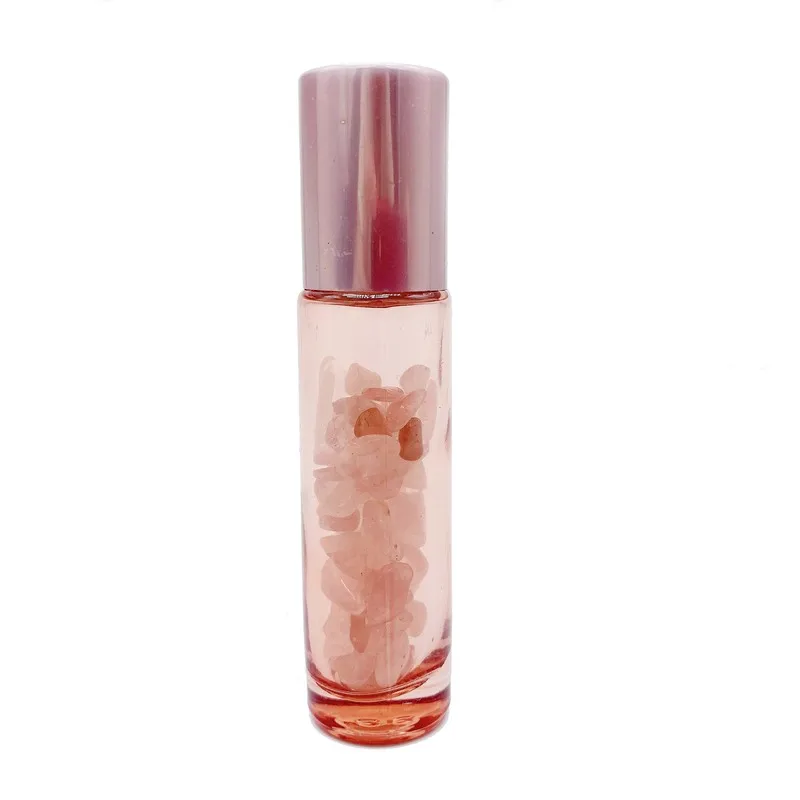 10pcs Rose Quartz Roller Bottle 5ml 10ml Pink Glass Essential Oil Bottle Refillable Travel Bottles Natural Gemstone Pink Crystal