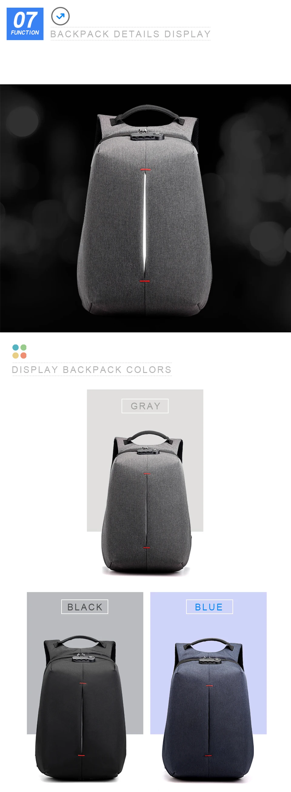 Laptop Backpack 15.6 Inch Notebook Back Pack Anti Theft Business Men Travel Bags Waterproof Male USB Charging Student Bagpack (8)