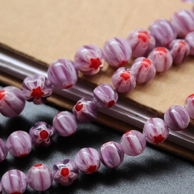 38cm 8mm 10mm Lampwork Glass Beads flower beads Flower Shape Light Purple color for jewelry making Necklace Bracelet DIY | Украшения и