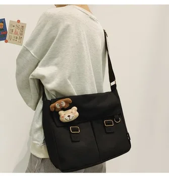 

2020 new girl canvas bag shoulder bag female large capacity handbag student set simple diagonal bag