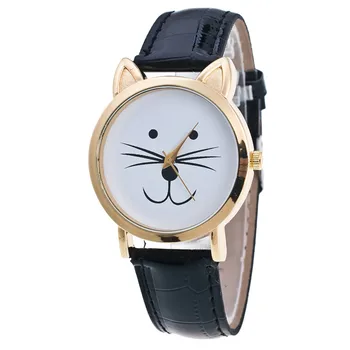

Cute Women Watch Cat Face Pattern Leather Band Analog Quartz Vogue Wrist Watch Reloj Mujer Clock zegarek damski relogio feminino